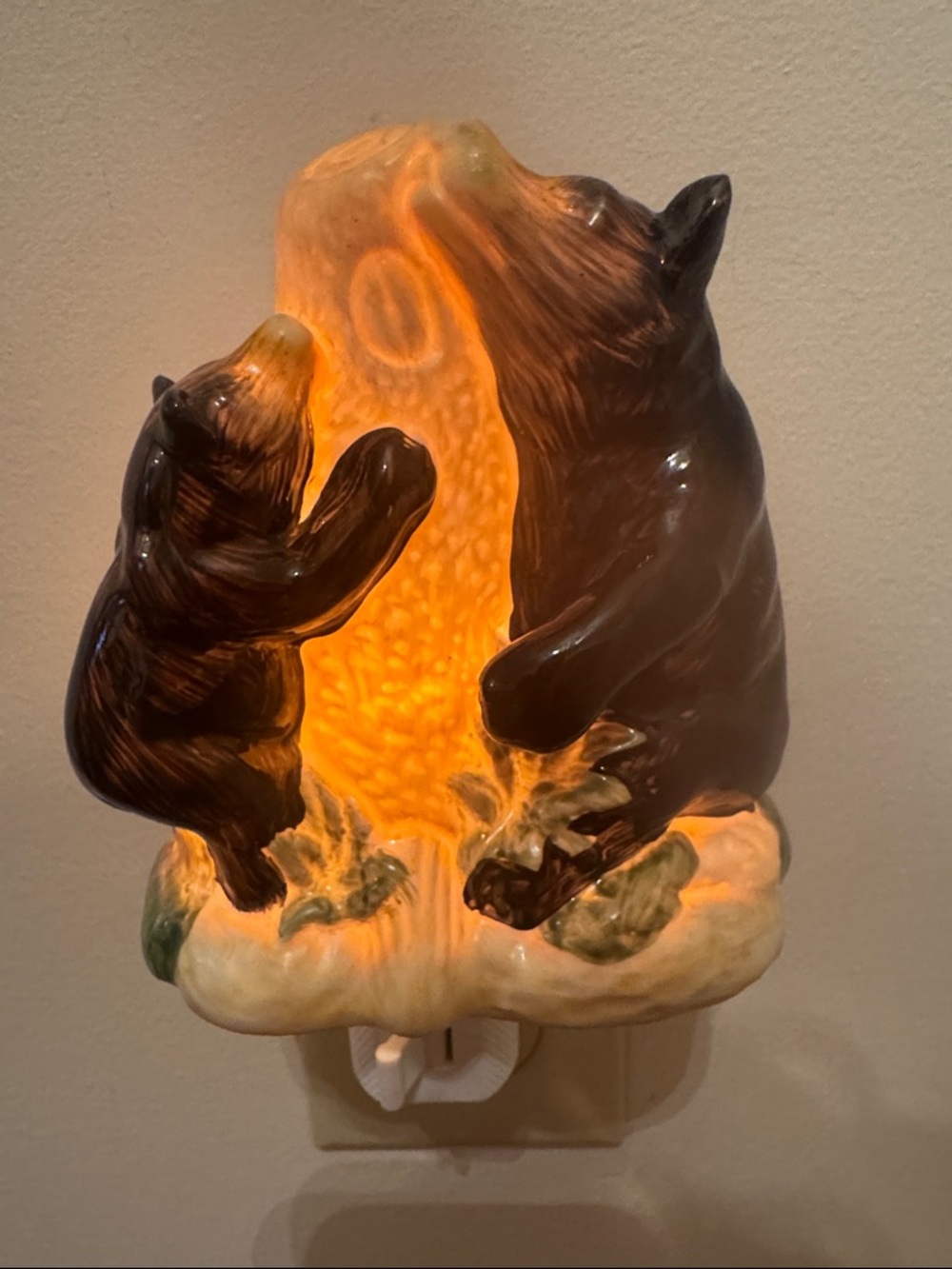 Brown Ceramic Bear Nightlight with Warm Amber Glow